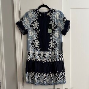 Elegant Navy and White Floral Dress